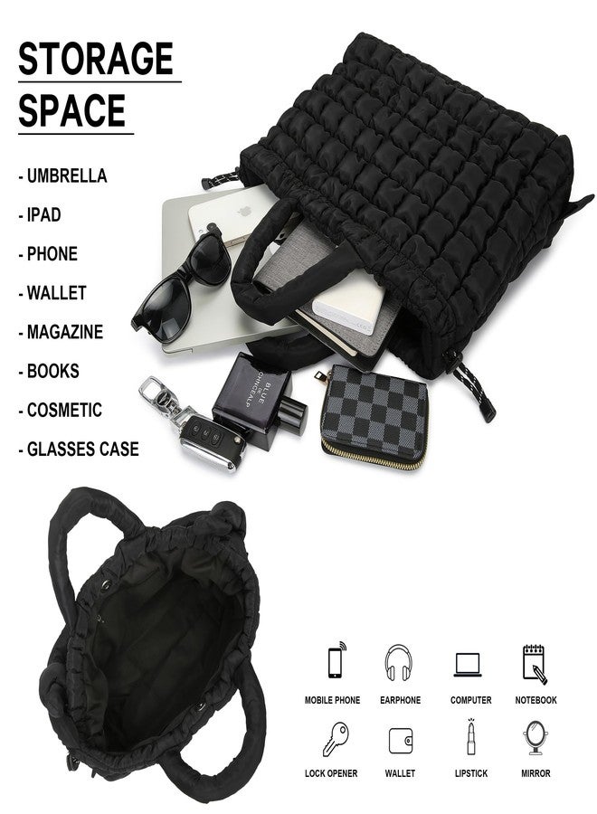Queenoris Quilted Puffer Work Tote Bag for Women, Large Lightweight Carryall Shoulder Bag with Zipper Crossbody Bag - Image 4