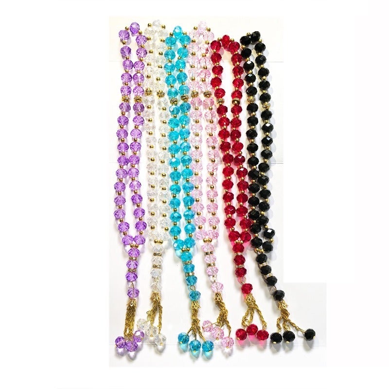 eManco Tasbih Muslim Prayer Beads, 33Pcs 10mm Faceted Glass Crystal Misbaha, Islamic Rosary with Tassel, Multi Colors， - Image 2