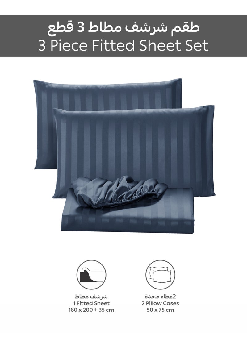 Donetella Premium 3 Piece – 180×200 cm King Striped Fitted Sheet, and 35 cm Deep Pocket, Secure All-Around Elastic Fit, No Excess Fabric. - Image 4
