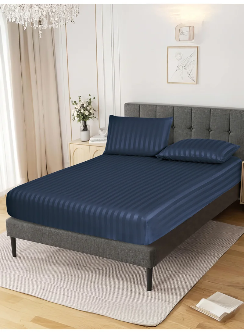 دوناتيلا طقم شرشف سرير مقلم 3 قطع مقاس مزدوج 180×200+ 35 سم, مايكروفايبر مقاوم للحساسية شرشف باطراف مطاط و2 غطاء وسادة