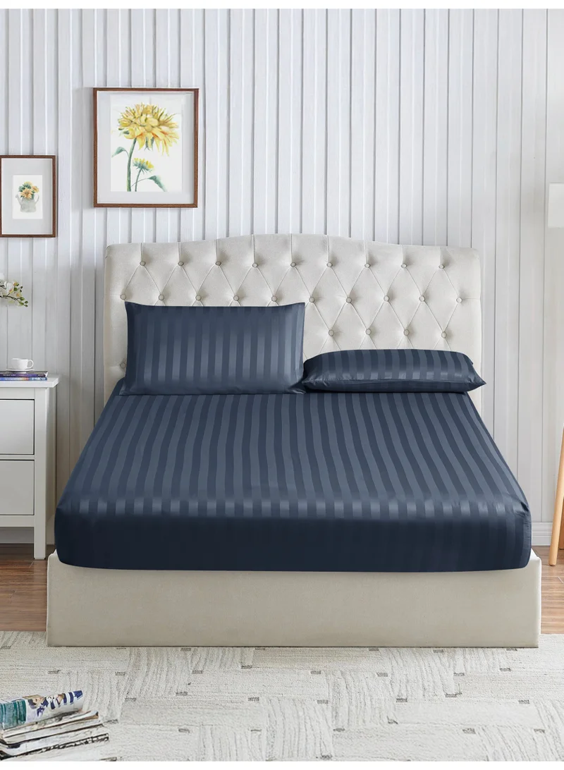 دوناتيلا طقم شرشف سرير مقلم 3 قطع مقاس مزدوج 180×200+ 35 سم, مايكروفايبر مقاوم للحساسية شرشف باطراف مطاط و2 غطاء وسادة