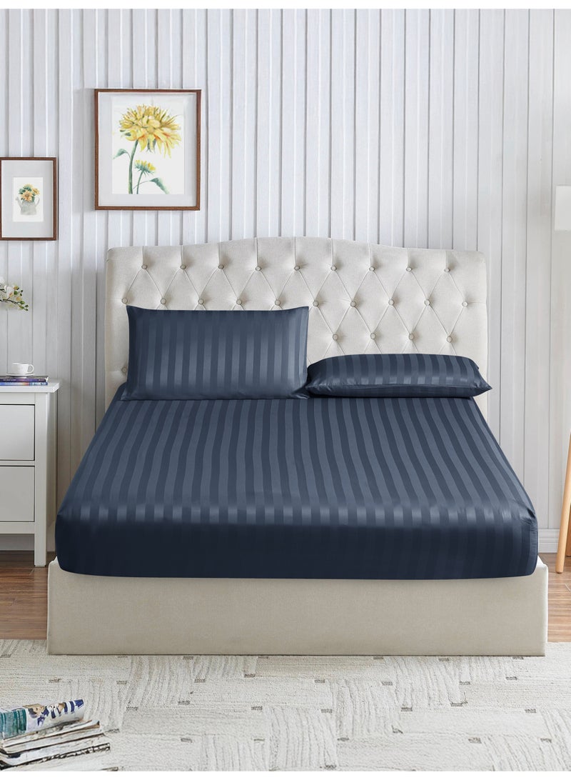 Donetella Premium 3 Piece – 180×200 cm King Striped Fitted Sheet, and 35 cm Deep Pocket, Secure All-Around Elastic Fit, No Excess Fabric. - Image 1