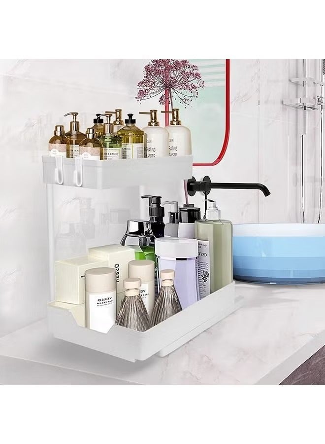 ميكسد بالوعة تحت خزان التشطيب حمام أعلى الجدول التشطيب 2 طبقة انزلاق خزانة التشطيب مع السنانير المطبخ والحمام غرفة نوم مكتب الرف متعددة الأغراض التشطيب - Image 3