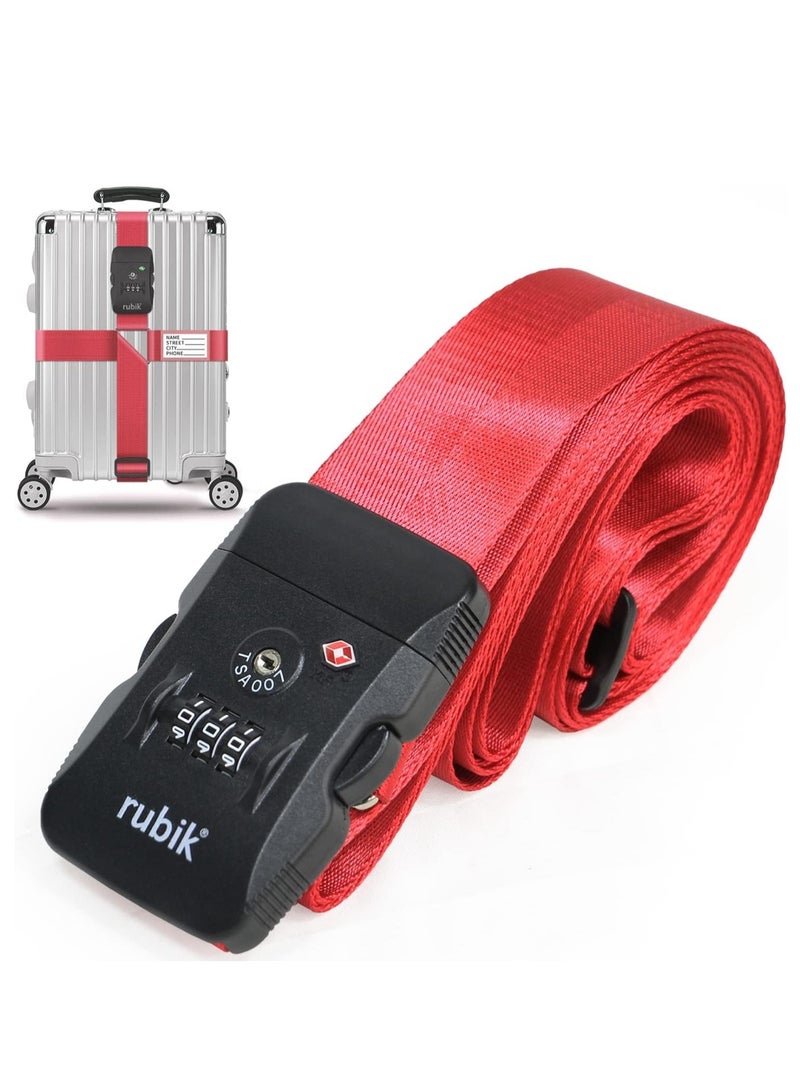 Rubik Luggage Strap with 3 Digits Lock, 160 Inch Premium Adjustable Travel Packing Cross Belt for Bag Baggage Suitcase Safety (Red)  - Image 1