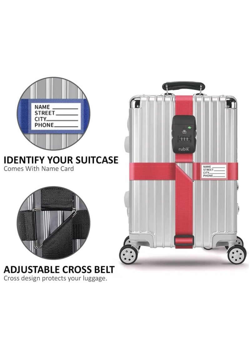 Rubik Luggage Strap with 3 Digits Lock, 160 Inch Premium Adjustable Travel Packing Cross Belt for Bag Baggage Suitcase Safety (Red)  - Image 2