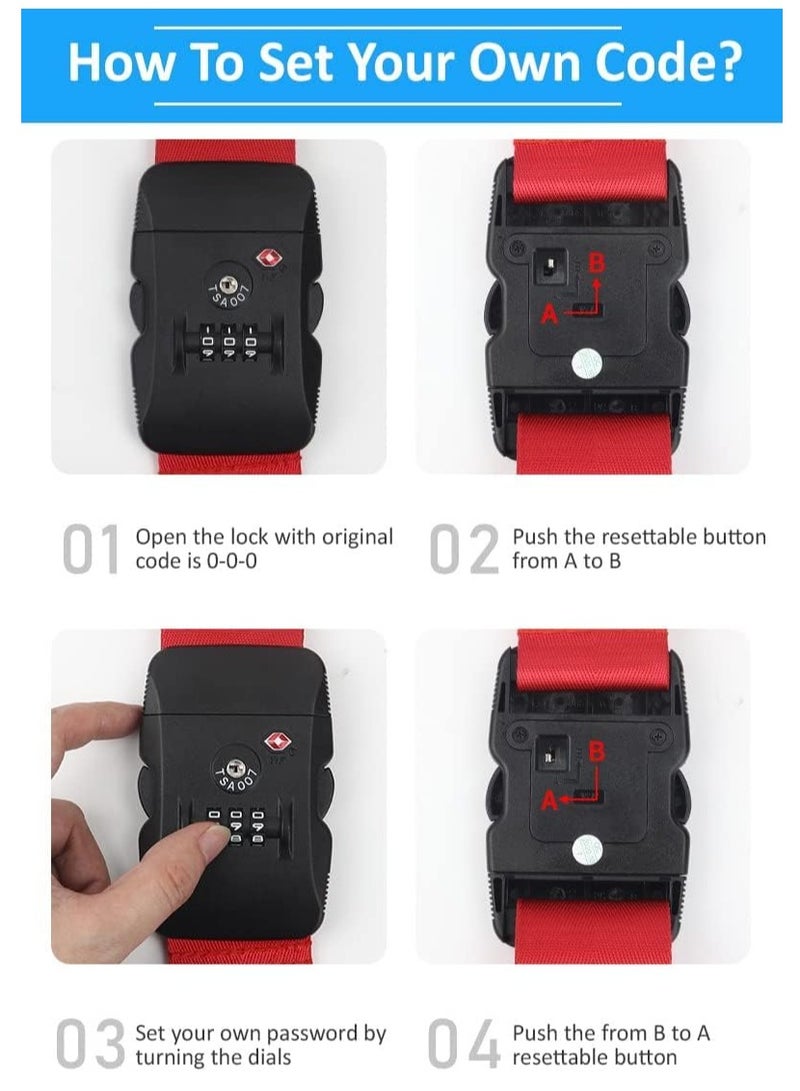 Rubik Luggage Strap with 3 Digits Lock, 160 Inch Premium Adjustable Travel Packing Cross Belt for Bag Baggage Suitcase Safety (Red)  - Image 3