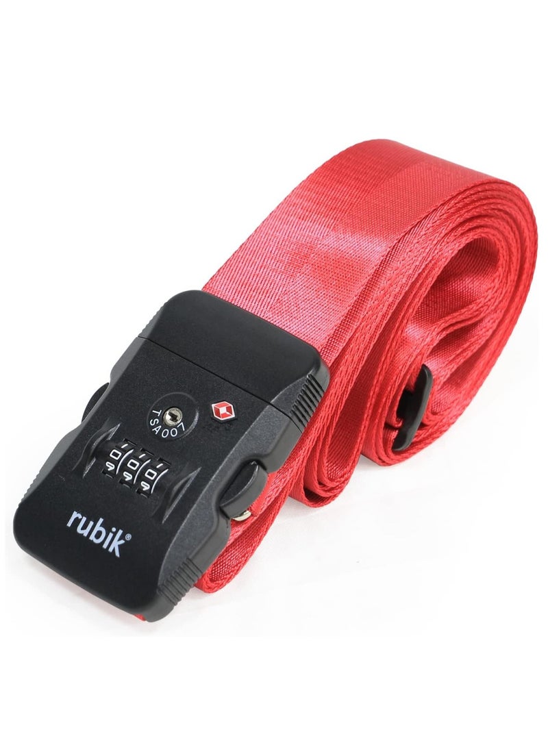Rubik Luggage Strap with 3 Digits Lock, 160 Inch Premium Adjustable Travel Packing Cross Belt for Bag Baggage Suitcase Safety (Red)  - Image 4
