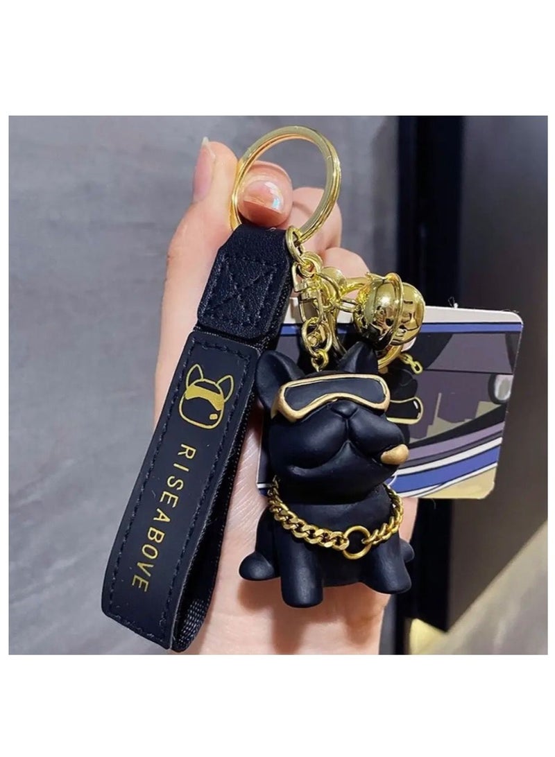 جاست فور يو ميدالية مفاتيح على شكل كلب البولدوغ الفرنسي باللون الاسود - Image 1