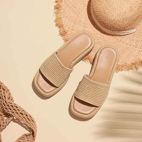 EQAUDES Platform Wedge Espadrille Sandals for Women Summer Beach Outdoor Straw Raffia Sandal Comfortable Brown Vacation Sandals for Women - Image 5