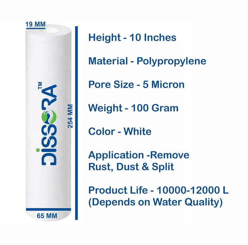 Dissora Dissora PP Spun Pre Filter Candle 10 Inch 5 Micron Suitable for All Brand All Modal RO UV UF 100 gm Premium Filter Pack of 12 - Image 2