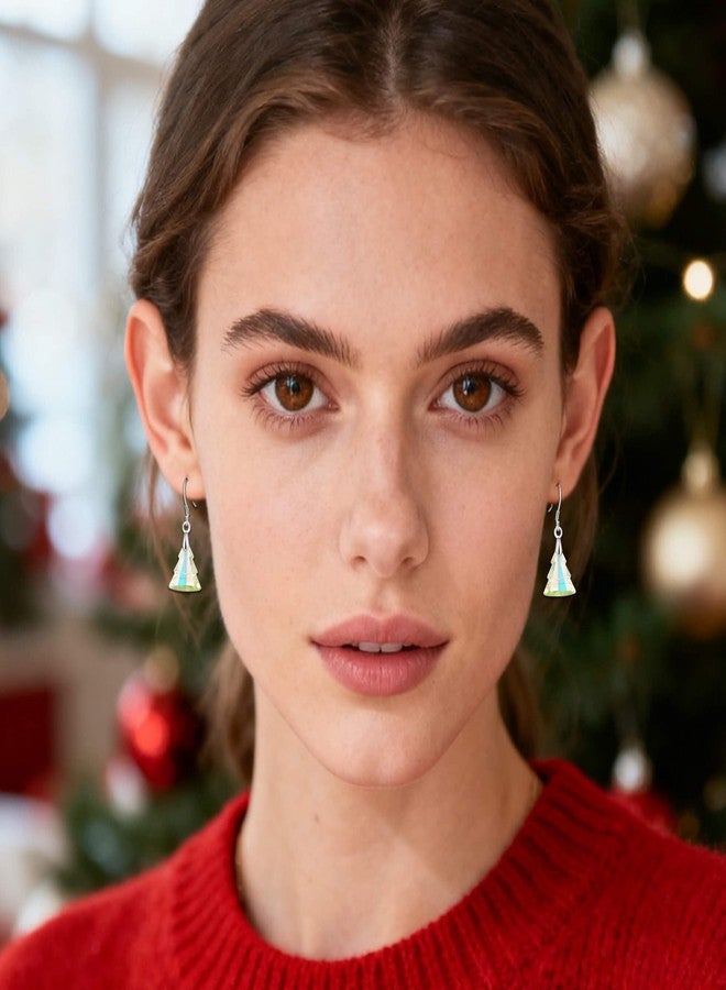 EVEVIC Austrian Crystal Christmas Tree Drop Dangle Earrings for Women 925 Sterling Silver Hook Hypoallergenic Jewelry Xmas Gift (Aurora Borealis) - Image 2