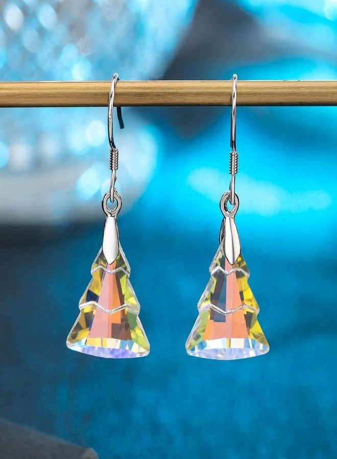 EVEVIC Austrian Crystal Christmas Tree Drop Dangle Earrings for Women 925 Sterling Silver Hook Hypoallergenic Jewelry Xmas Gift (Aurora Borealis) - Image 3