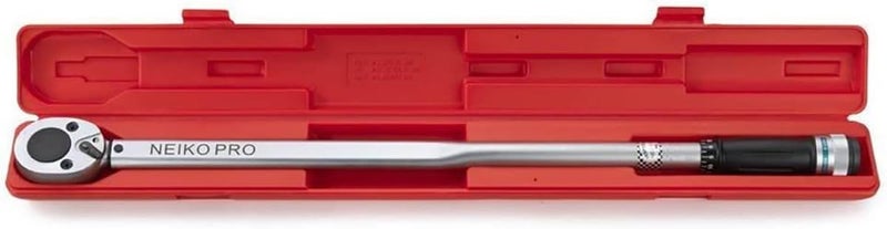 Neiko PRO 03711B 34 Torque Wrench 34 Drive SAE 50300 FtLb 34 Length Adjustable Click Torque Wrench Chrome Vanadium CrV Steel