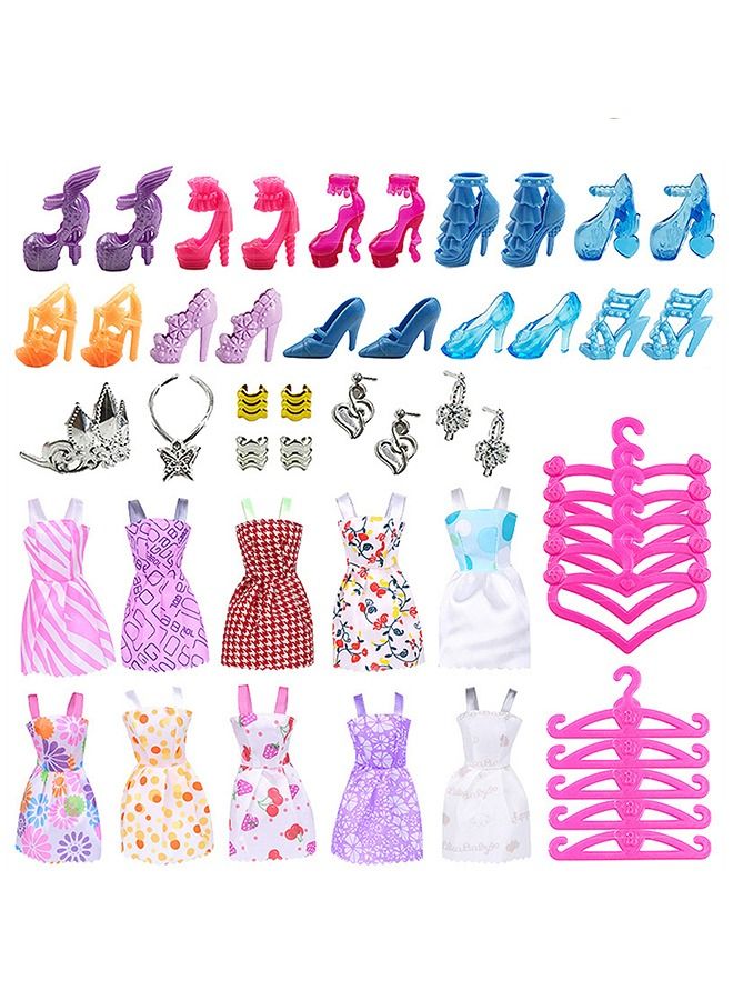 50 PCS Doll Clothes and Accessories for Girl Doll Different Occasions Include 10 Sets Handmade Doll Outfits Party Doll Gown Fashion Doll Dresses and Shoes Doll Accessories - Image 1
