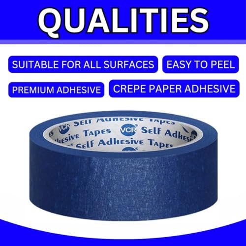 VCR Blue Masking Tape - 20 Meters in Length 24mm / 1" Width - 6 Rolls Per Pack - Easy Tear Tape, Best for Carpenter, Labelling, Painting and leaves no residue after a peel. - Image 5