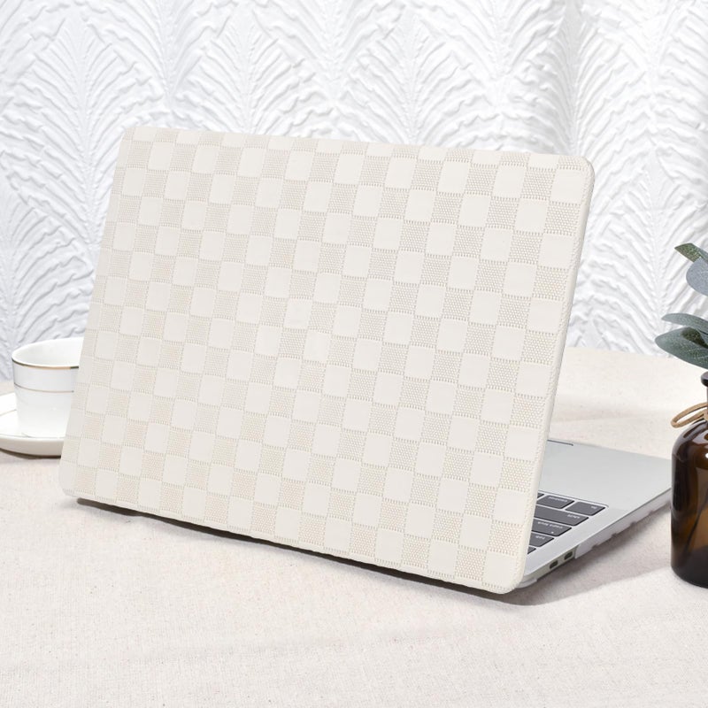 Seorsok Compatible with MacBook Air 13 Inch Case2022 2021 2020 2019 2018 Release A1932 A2179 M1 A2337,Elegant Leather Plastic Hard Shell Case Transparent Keyboard Cover,Beige PVC Grid No Logo Cutout - Image 1
