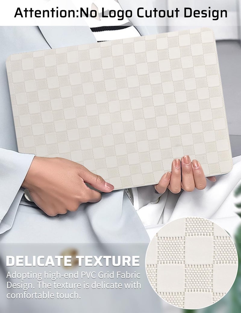 Seorsok Compatible with MacBook Air 13 Inch Case2022 2021 2020 2019 2018 Release A1932 A2179 M1 A2337,Elegant Leather Plastic Hard Shell Case Transparent Keyboard Cover,Beige PVC Grid No Logo Cutout - Image 2