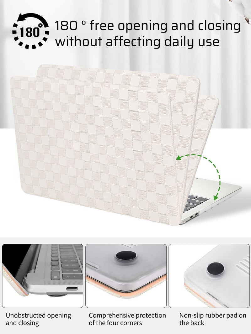 Seorsok Compatible with MacBook Air 13 Inch Case2022 2021 2020 2019 2018 Release A1932 A2179 M1 A2337,Elegant Leather Plastic Hard Shell Case Transparent Keyboard Cover,Beige PVC Grid No Logo Cutout - Image 5