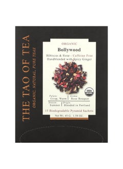 The Tao of Tea The Tao of Tea, Hibiscus & Rose Tea, Organic Bollywood, Caffeine Free, 15 Pyramid Sachets, 1.58 oz (45 g)  - Image 1