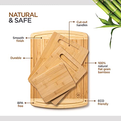 Bambüsi Bamboo Cutting Board Set of 4 - Wooden Cutting Boards for Kitchen with Juice Groove - Large Butcher Block, Cheese Board & Charcuterie Board for Meat, Vegetables, and Cheese - Great Kitchen Gift - Image 4