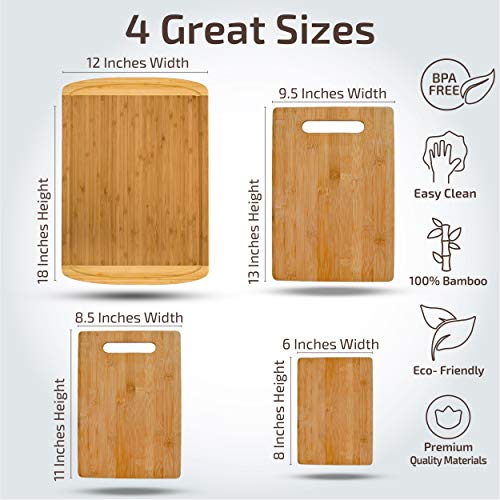 Bambüsi Bamboo Cutting Board Set of 4 - Wooden Cutting Boards for Kitchen with Juice Groove - Large Butcher Block, Cheese Board & Charcuterie Board for Meat, Vegetables, and Cheese - Great Kitchen Gift - Image 2