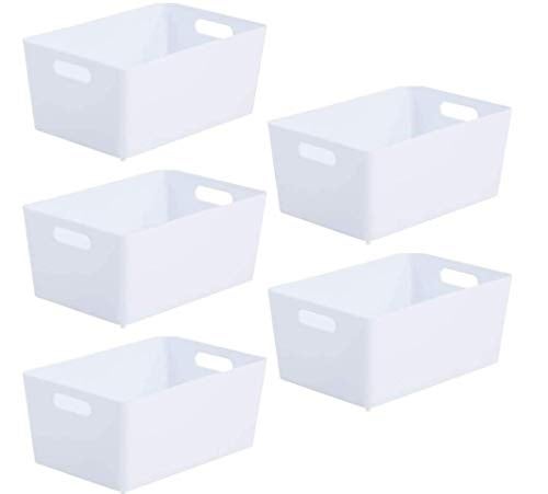 Wham Bam 402 Ice White Plastic Studio Storage Baskets Office Home  Kitchen Tidy Organiser 255 x 17 x 11cm 5 Baskets