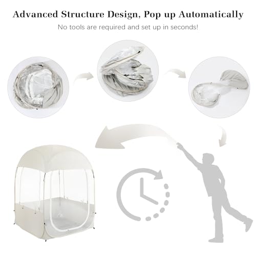 Raynesys Sports Tent for 1 Person, Portable & Foldable Pop Up Tents Shelter with Carry Bag, Instant Weather Proof Clear View Bubble Tent for Watching Sports Events, Fishing, Camping, Beige - Image 5