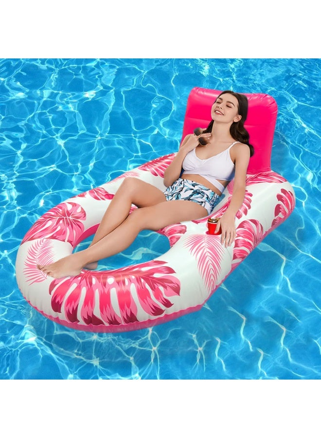 Inflatable Pool Float Adult - Pool Floaties Lounger Floats Rafts Floating Chair Floats Water Floaty for Swimming Pool Lake Lounge Float with Cup Holders Beach Pool Party Toys for Adults Pink