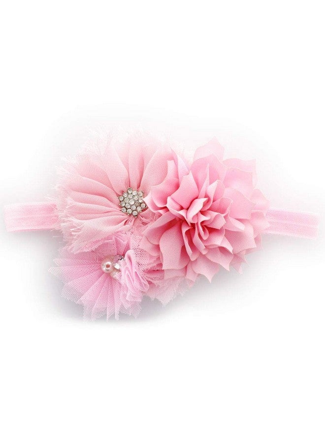My Lello Headband Shabby Fabric Flower Cluster Baby - Infant - Toddler - Girl Stretchy Elastic Light Pink - Image 1