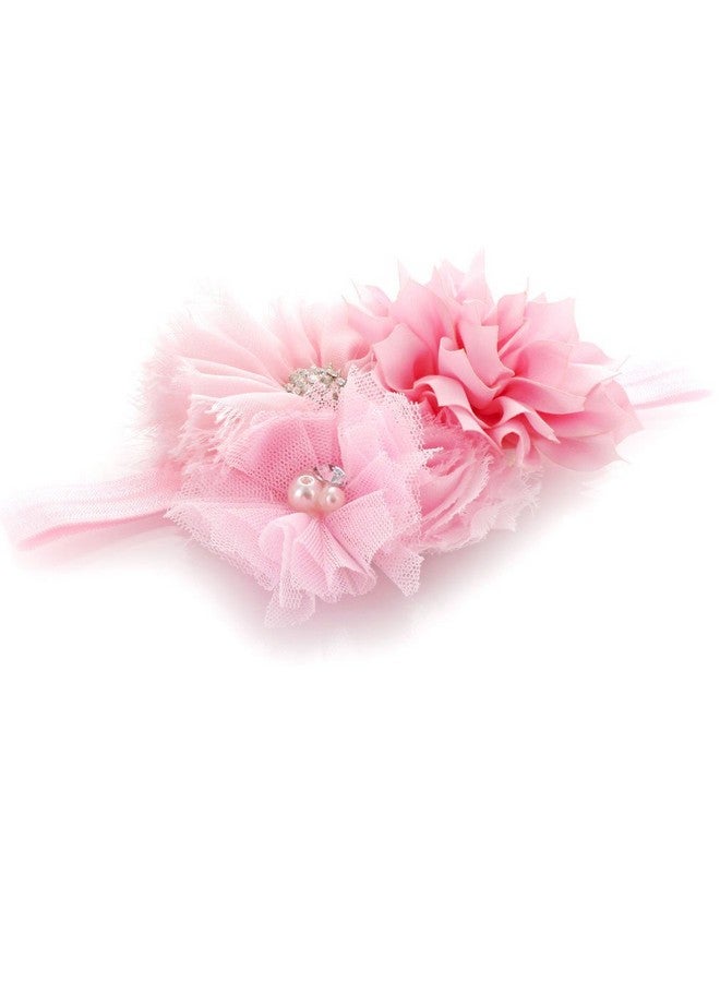 My Lello Headband Shabby Fabric Flower Cluster Baby - Infant - Toddler - Girl Stretchy Elastic Light Pink - Image 2