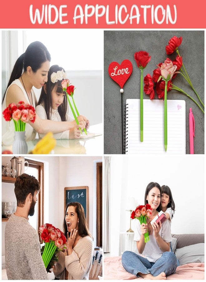 CoscosX 28 Pcs Flowers Pen Artificial Rose Pens Mother's Day Rose Shaped Ballpoint Pen Black 0.5mm Gel Ink Rollerball Pen Valentine's Day Flower Gel Ink Pens for Women Office School Supplies Students - Image 3