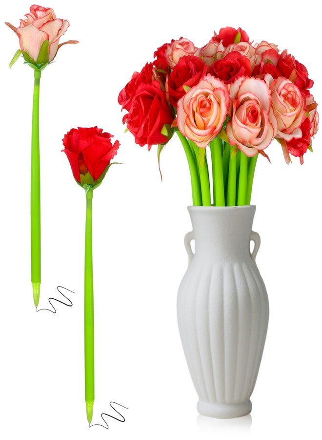 CoscosX 28 Pcs Flowers Pen Artificial Rose Pens Mother's Day Rose Shaped Ballpoint Pen Black 0.5mm Gel Ink Rollerball Pen Valentine's Day Flower Gel Ink Pens for Women Office School Supplies Students - Image 1