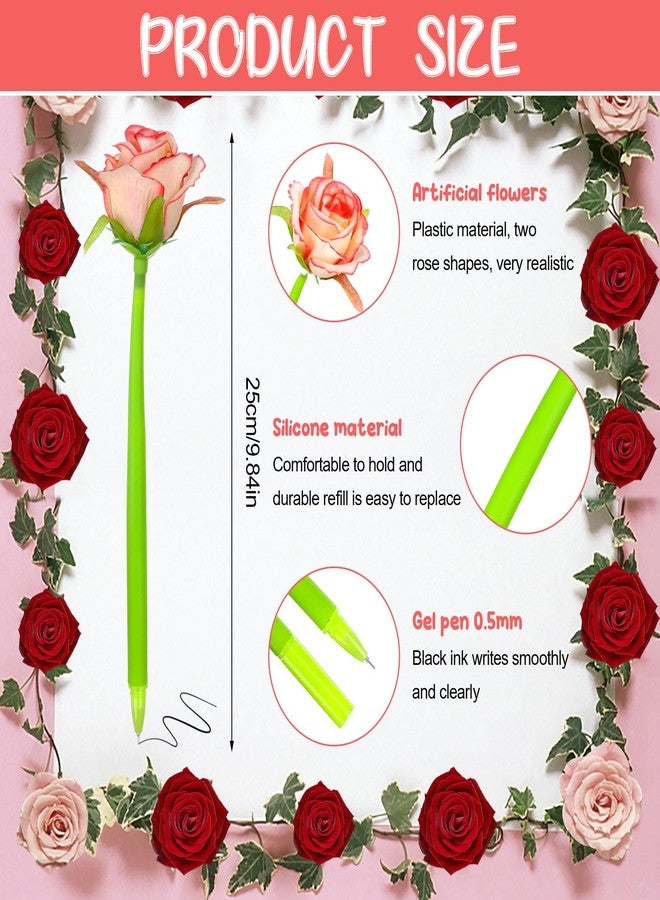 CoscosX 28 Pcs Flowers Pen Artificial Rose Pens Mother's Day Rose Shaped Ballpoint Pen Black 0.5mm Gel Ink Rollerball Pen Valentine's Day Flower Gel Ink Pens for Women Office School Supplies Students - Image 2