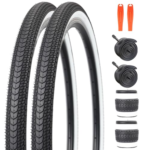 WEEROCK 26 x 1.75 Inch Bike Tires Two Pack Bicycle White Wall Side Black Tires with 2 Pack Inner Tubes Folding Bead Tires Compatible with 26 Inch City Bike, Lady Bicycle, Cruiser Bikes - Image 1