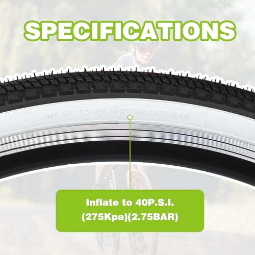 WEEROCK 26 x 1.75 Inch Bike Tires Two Pack Bicycle White Wall Side Black Tires with 2 Pack Inner Tubes Folding Bead Tires Compatible with 26 Inch City Bike, Lady Bicycle, Cruiser Bikes - Image 3