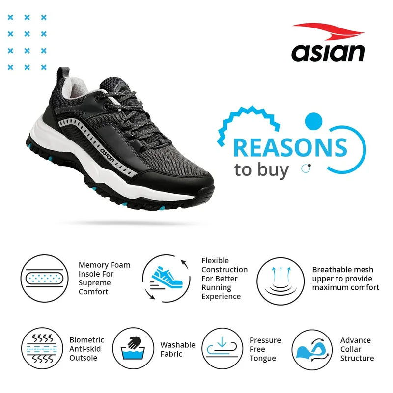 أسيان Dark Grey Sneakers for Men and Boys