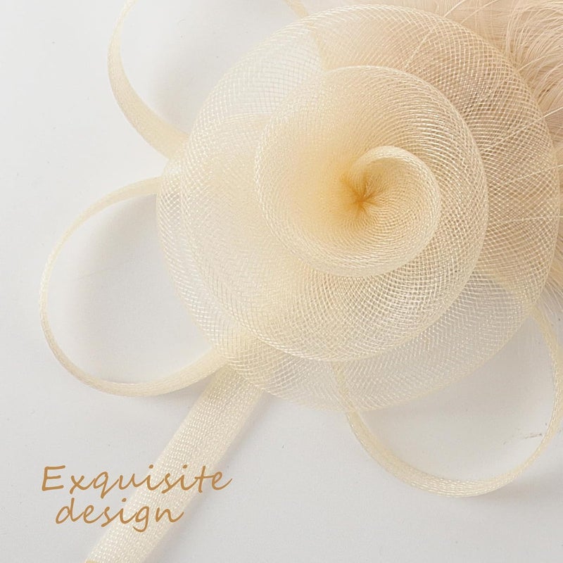 DRESHOW Fascinators Hat Flower Mesh Ribbons Feathers on a Headband and a Clip Tea Party Headwear for Girls and Women - Image 3