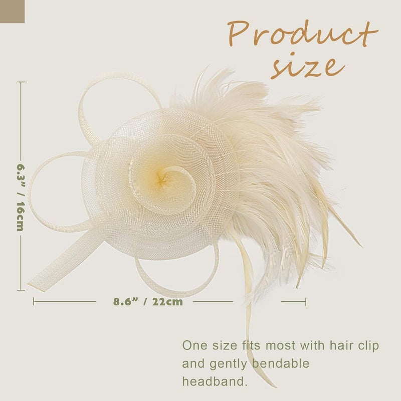 DRESHOW Fascinators Hat Flower Mesh Ribbons Feathers on a Headband and a Clip Tea Party Headwear for Girls and Women - Image 5
