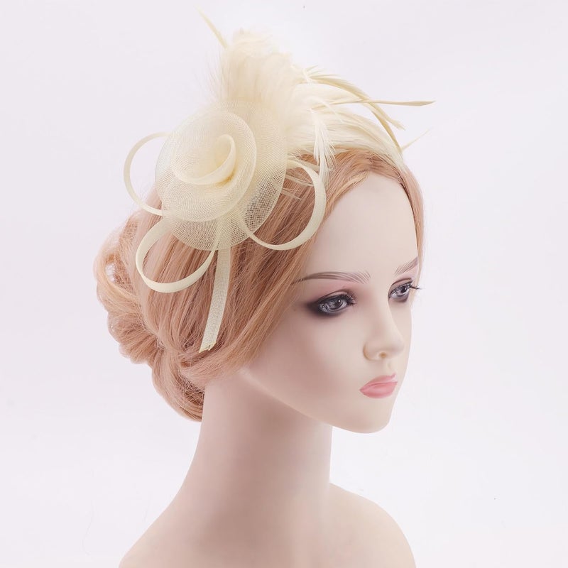 DRESHOW Fascinators Hat Flower Mesh Ribbons Feathers on a Headband and a Clip Tea Party Headwear for Girls and Women - Image 4