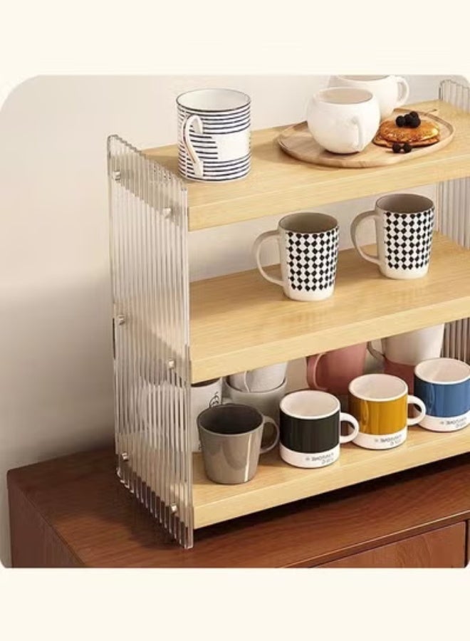 رافين رف تخزين أكواب خشبي بثلاث طبقات بإطار أكريليك – منظم عصري لسطح المطبخ لتخزين الأكواب والتوابل وديكور المنزل - Image 3