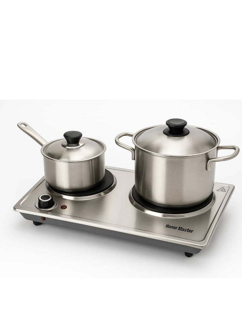 Home Master HM-373 Portable Electric Stove with Two Burners, Silver - Image 2