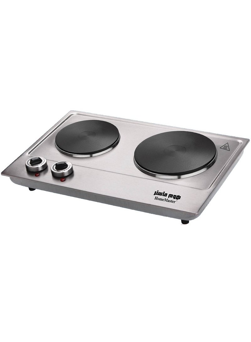 Home Master HM-373 Portable Electric Stove with Two Burners, Silver - Image 1