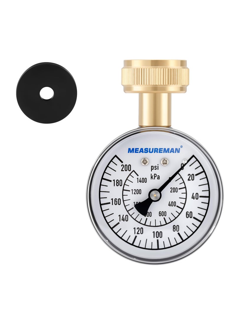 MEASUREMAN MEASUREMAN 0-200 PSI Water Pressure Gauge, 2-1/2'' Dial, Hose bib Pressure Gauge, Home Water Pressure Tester, Durable 3/4” Hose Thread, Water Pressure Gauge for Home  - Image 1