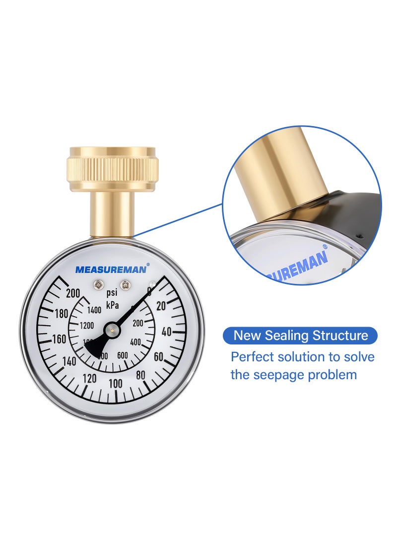MEASUREMAN MEASUREMAN 0-200 PSI Water Pressure Gauge, 2-1/2'' Dial, Hose bib Pressure Gauge, Home Water Pressure Tester, Durable 3/4” Hose Thread, Water Pressure Gauge for Home  - Image 2