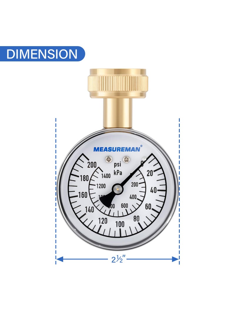 MEASUREMAN MEASUREMAN 0-200 PSI Water Pressure Gauge, 2-1/2'' Dial, Hose bib Pressure Gauge, Home Water Pressure Tester, Durable 3/4” Hose Thread, Water Pressure Gauge for Home  - Image 5