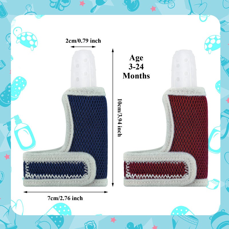 BBTO قطعتان من حارس أصابع السيليكون للأطفال مع حزام معصم قابل للتنفس مجموعة الإبهام لمنع الأطفال من مص الأصابع (أزرق، أحمر) - Image 2