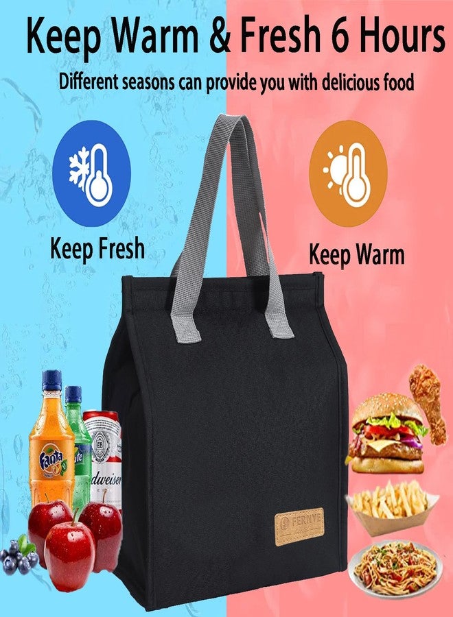 FERNYE Lunch Bags for Women/Men,Waterproof Reusable Portable Lunch Tote,Designed for Adults,Students,Thermal Cooler Bag Ideal for Work/School/Travel/Picnic (Light Black) - Image 2