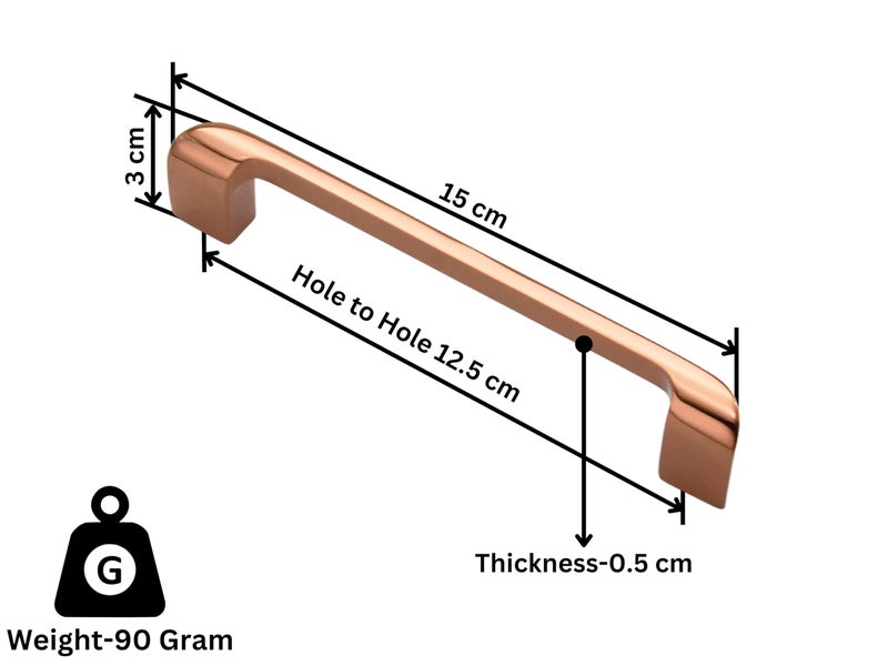 RAB Handle Zinc Kitchen and Office Drawer/Cabinet/Door/Wardrobe Furniture Handle (Code:- Handle R10, Size :-128MM, Finish :- Rose Gold, Pack of 1 PCS) - Image 3