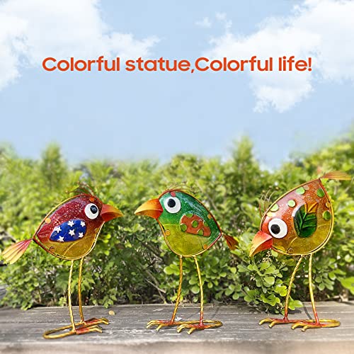 LEGIFO Garden Decor for Outside,Funny Metal & Glass Bird Decor for Indoor & Outdoor Set of 3,Yard Art Decor,Garden Art Statues Decorations,Colorful and Patriotic - Image 5