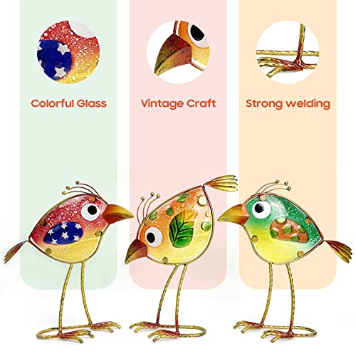 LEGIFO Garden Decor for Outside,Funny Metal & Glass Bird Decor for Indoor & Outdoor Set of 3,Yard Art Decor,Garden Art Statues Decorations,Colorful and Patriotic - Image 3